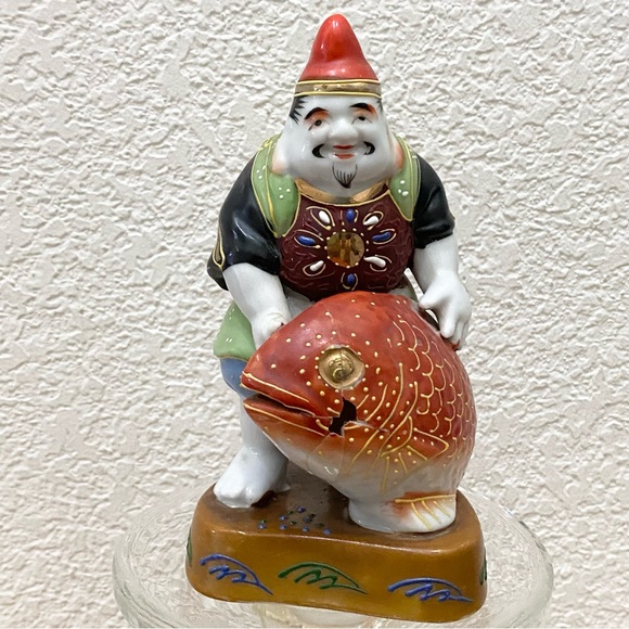 Vintage Signed Kutani Ebisu God Of Fishermen and Luck 5.5” Porcelain Figurine - Picture 2 of 11